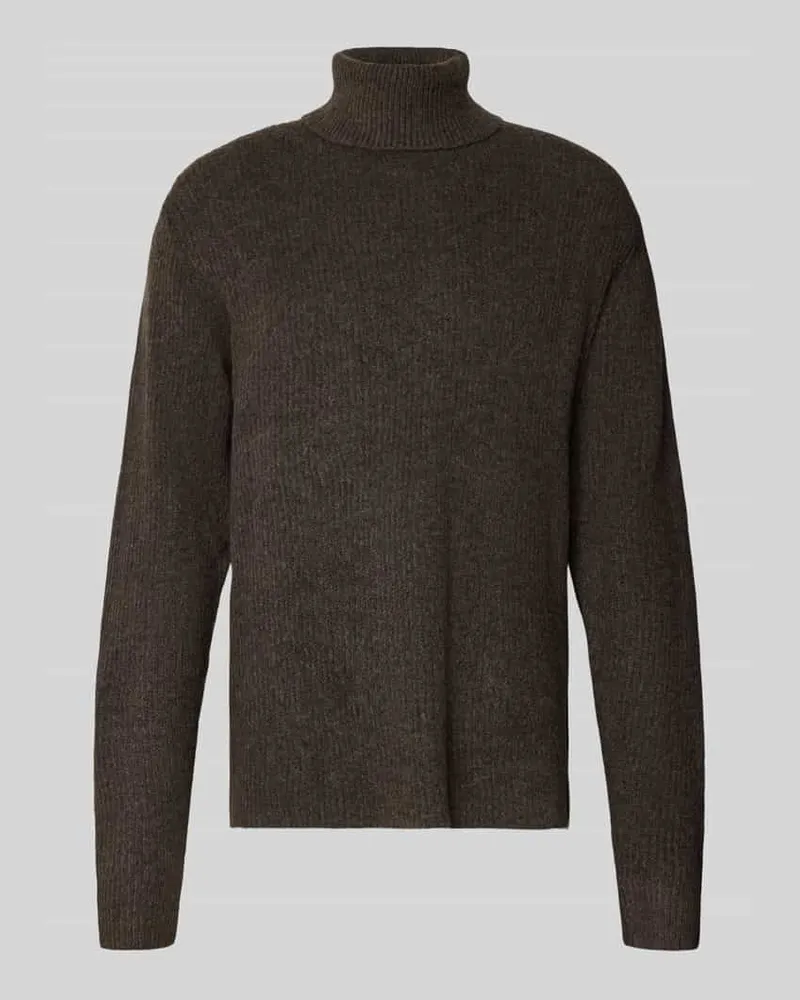 Lindbergh Strickpullover in Ripp-Optik mit Rollkragen Schoko