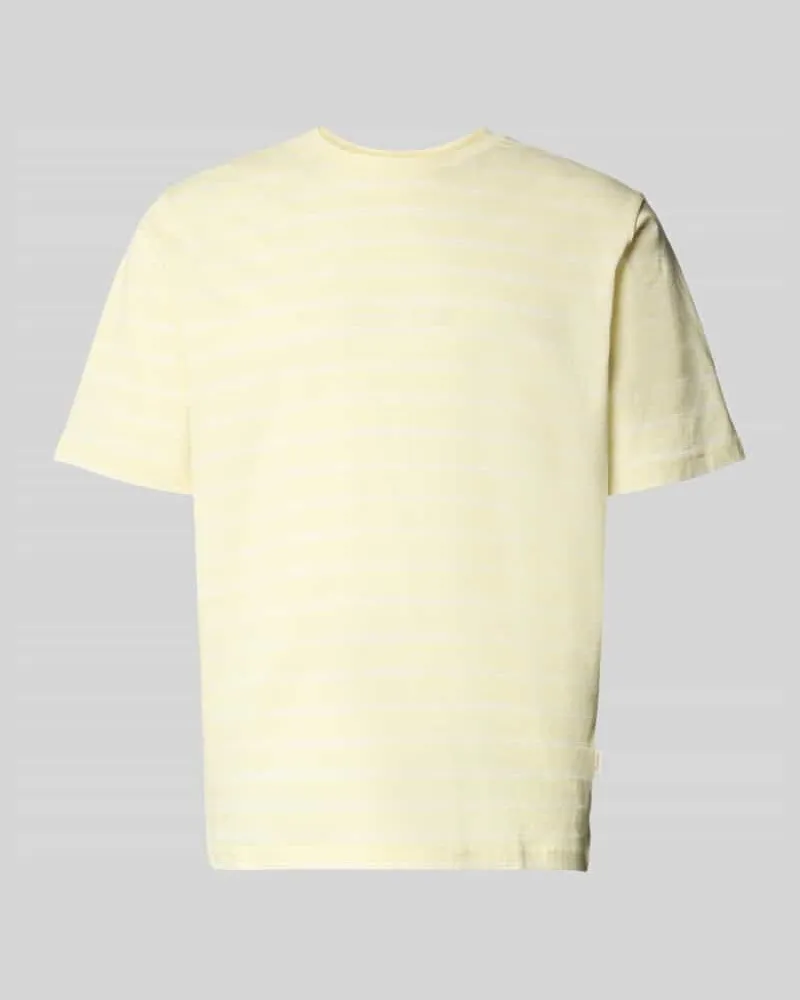 Jack & Jones T-Shirt mit Streifenmuster und Label-Stitching Hellgelb