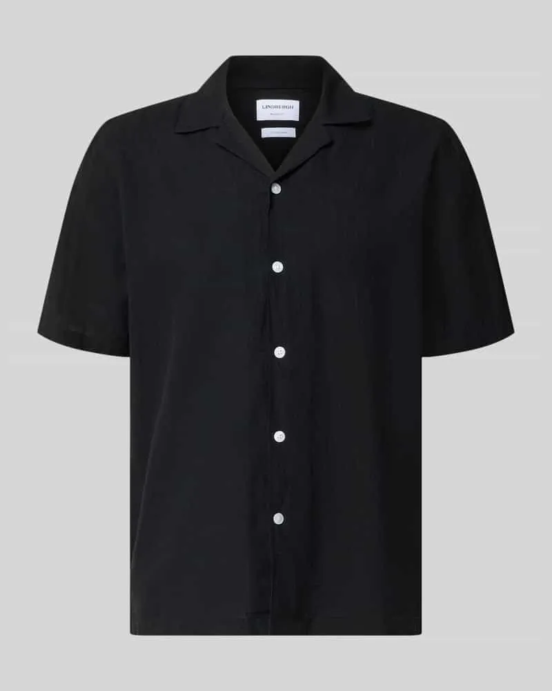 Lindbergh Relaxed Fit Freizeithemd aus Leinen-Baumwoll-Mix Black