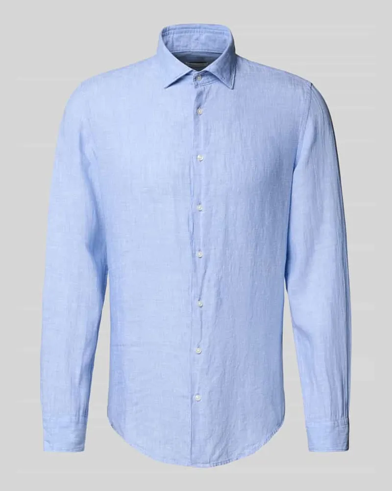 Seidensticker Slim Fit Business-Hemd aus Leinen mit Kentkragen Bleu