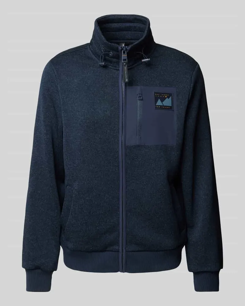 Tom Tailor Regular Fit Strickjacke mit Fleece-Futter und Label-Patch Dunkelblau
