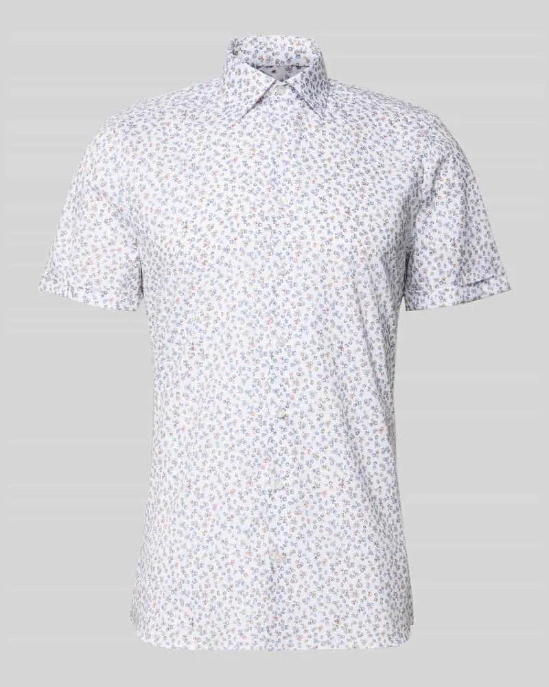 Olymp Slim Fit Freizeithemd mit floralem Allover-Print Weiss