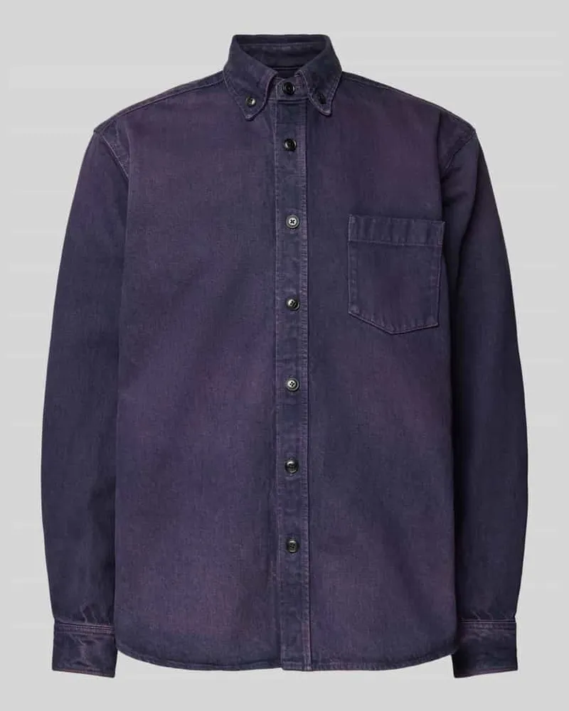HUGO BOSS Regular Fit Jeanshemdjacke mit Button-Down-Kragen Modell 'Lambey Purple