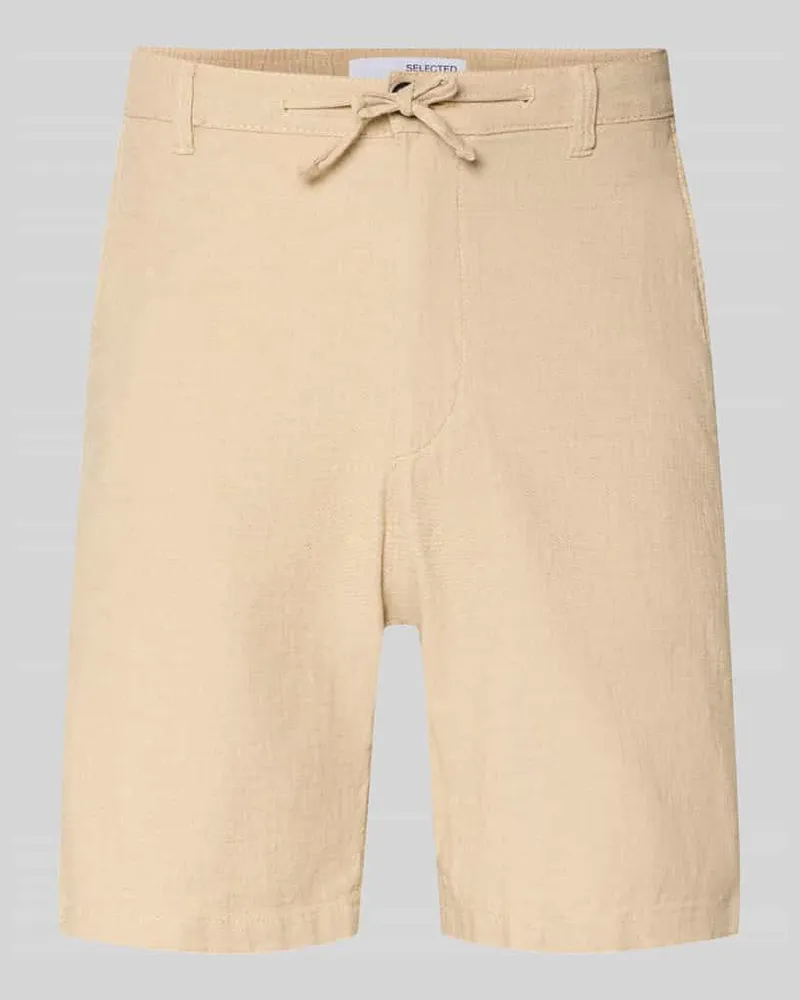 Selected Homme Regular Fit Bermudas aus Baumwoll-Leinen-Mix Modell 'BRODY Beige