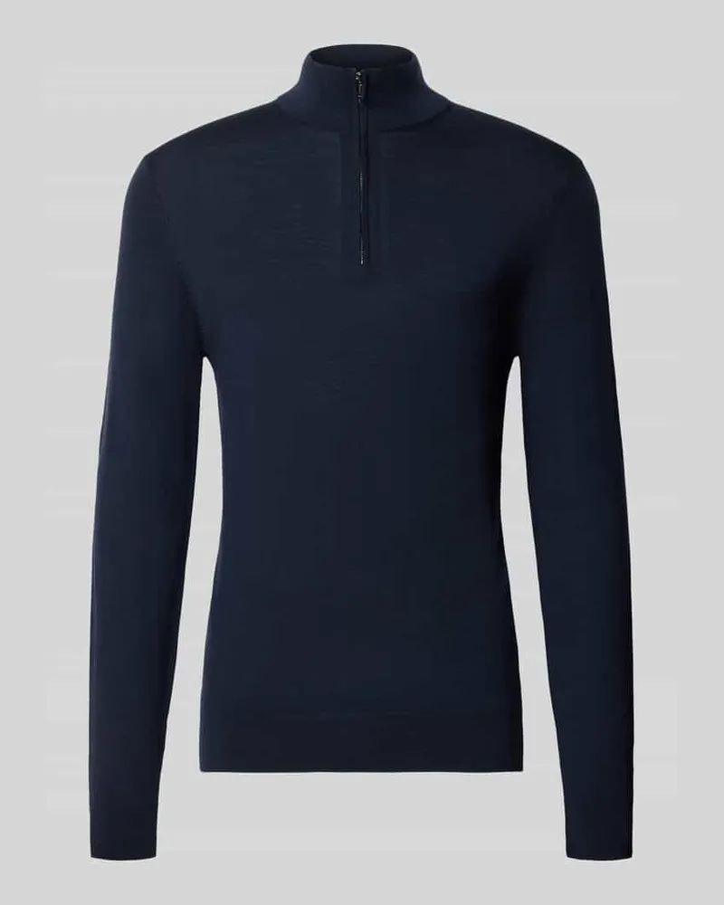 Profuomo Slim Fit Strickpullover mit Troyer-Kragen Dunkelbraun