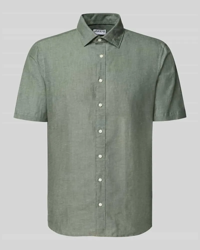 JAKE*S Slim Fit Freizeithemd aus Leinen-Mix Schilf