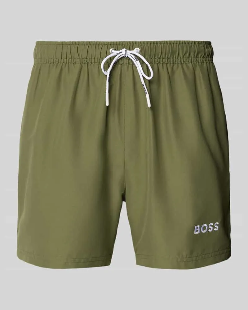 HUGO BOSS Badeshorts mit Label-Applikation Modell 'DOGFISH Khaki