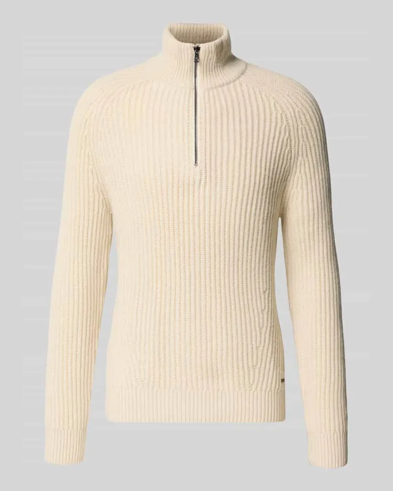 Roy Robson Strickpullover aus Schurwoll-Mix mit Troyer-Kragen Beige
