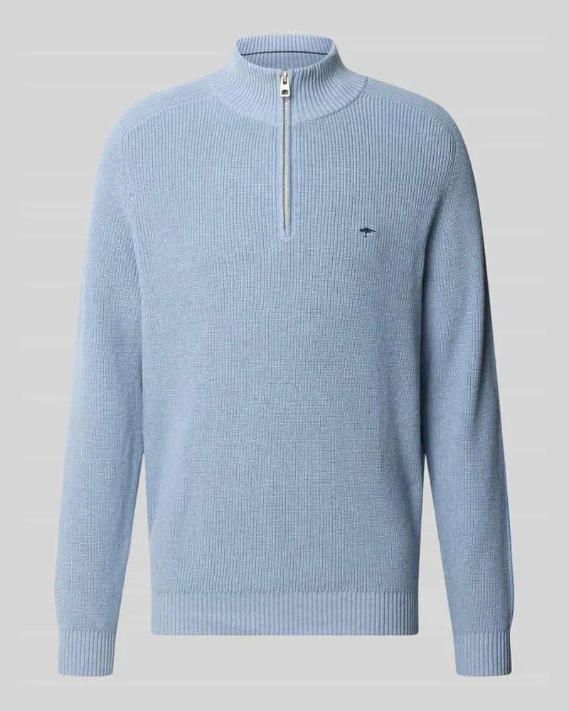 Fynch-Hatton Regular Fit Strickpullover aus reiner Baumwolle mit Troyer-Kragen Hellblau