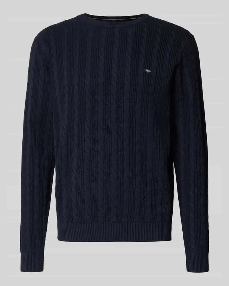 Fynch-Hatton Strickpullover mit Zopfmuster und Label-Stitching Marine