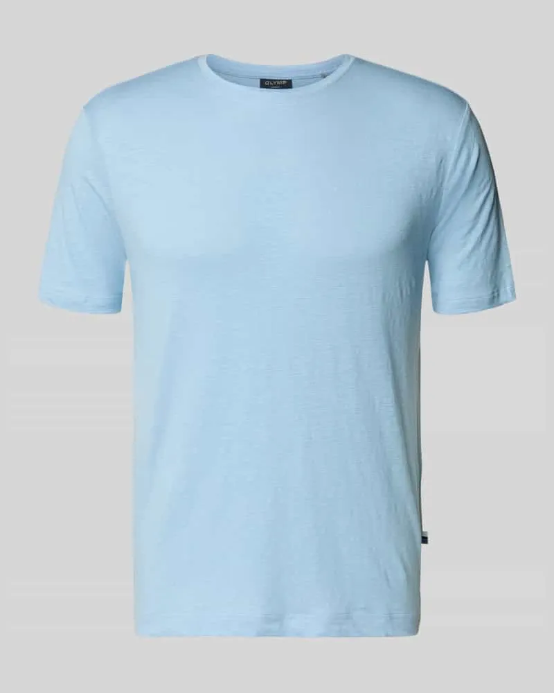 Olymp T-Shirt aus Leinen-Elasthan-Mix mit Rundhalsausschnitt Hellblau