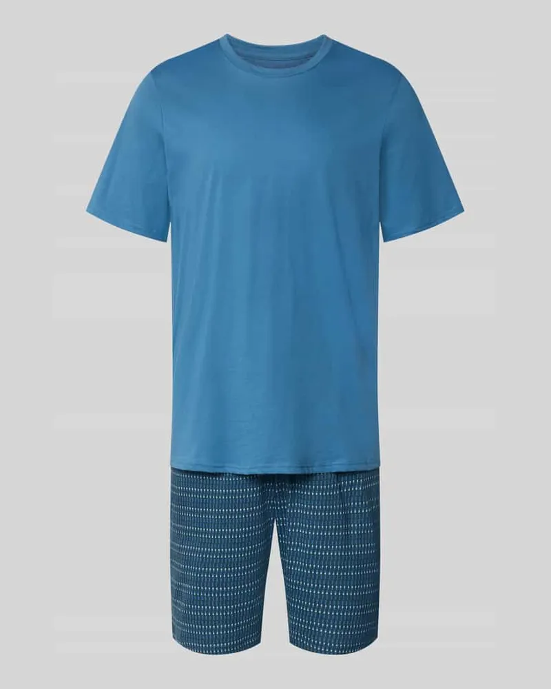 Schiesser Regular Fit Pyjama-Set aus reiner Baumwolle Blau