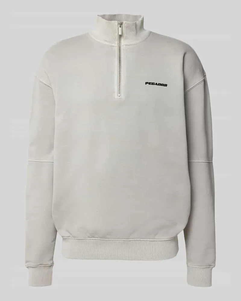 PEGADOR Oversized Sweatshirt mit kurzem Reißverschluss Hellgrau