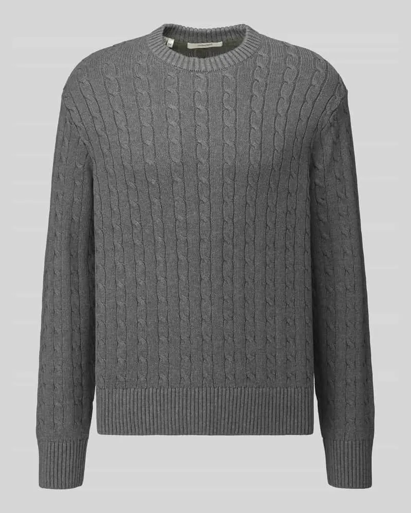 Selected Pullover mit Zopfstrickstruktur Mittelgrau