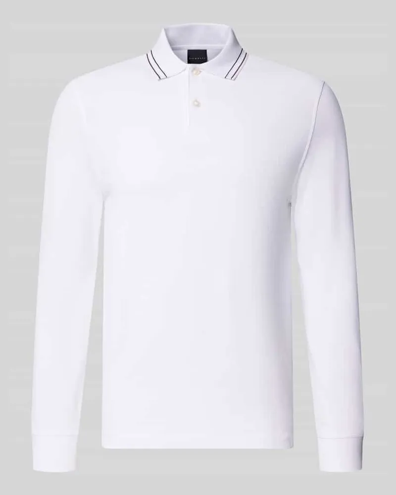 Bugatti Regular Fit Langarm-Poloshirt mit Knopfleiste Weiss