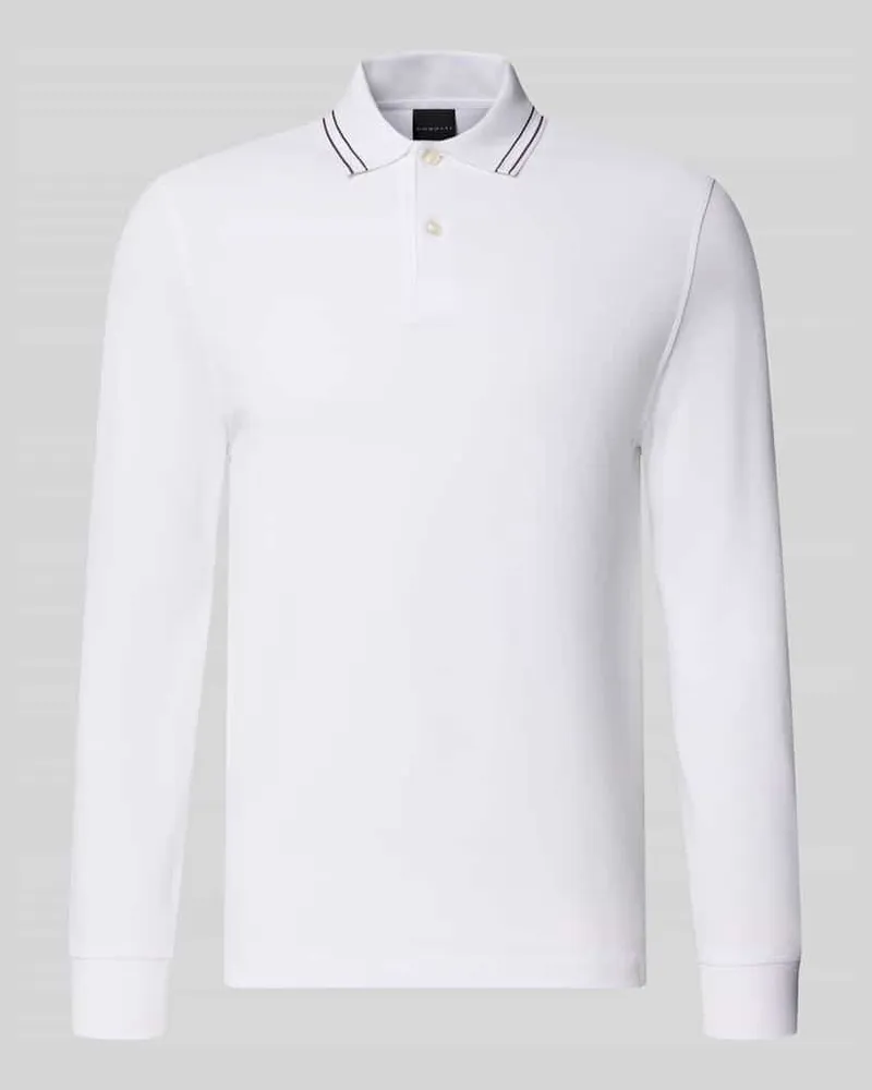 Bugatti Regular Fit Langarm-Poloshirt mit Knopfleiste Weiss