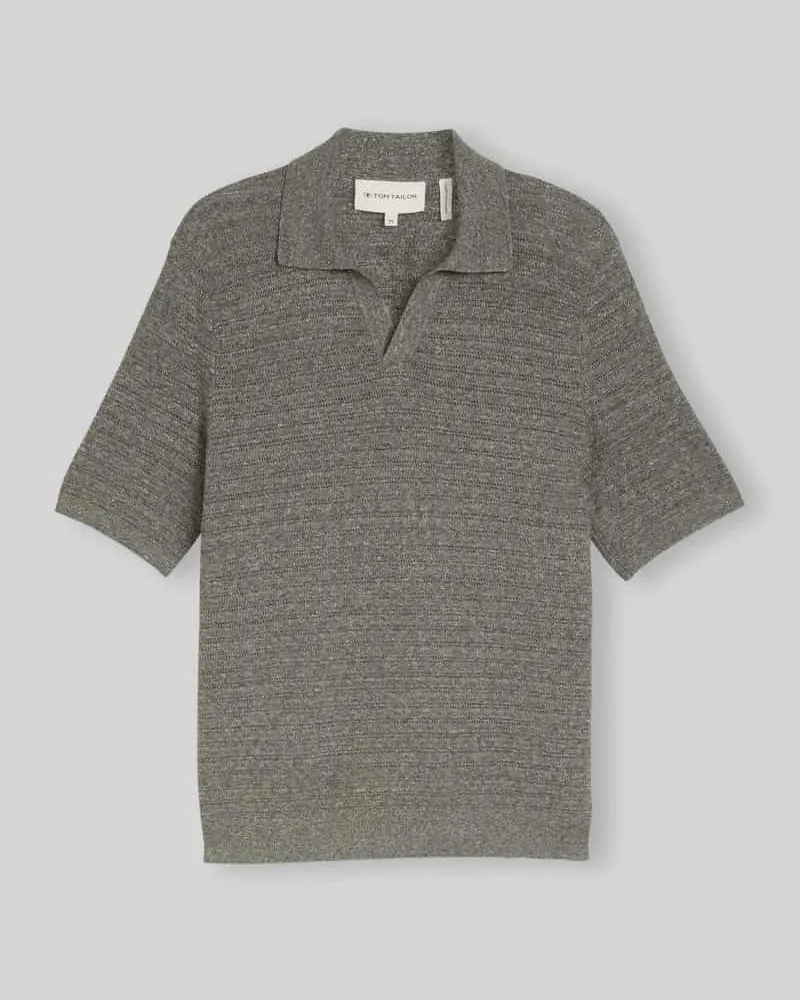 Tom Tailor Regular Fit Poloshirt aus Baumwoll-Leinen-Mix Oliv