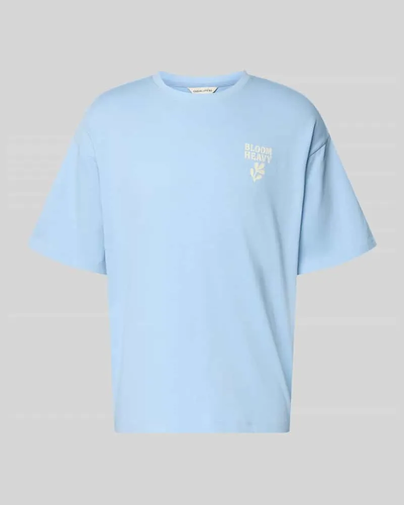 Casual Friday Relaxed Fit T-Shirt mit Statement-Print Modell 'RUDE Hellblau
