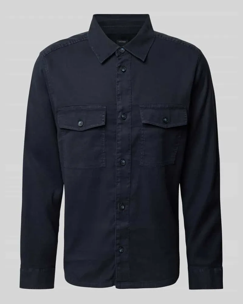 Olymp Casual Fit Hemdjacke aus Leinen-Baumwoll-Mix Marine