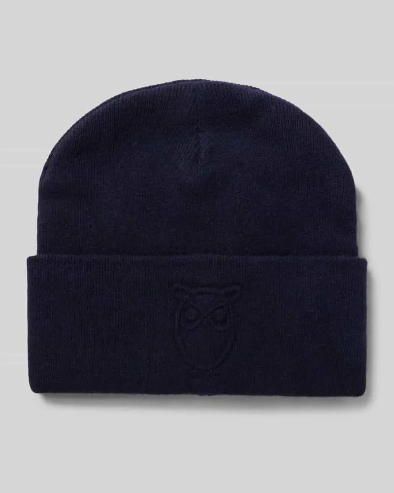 Knowledge Cotton Apparel Beanie mit Label-Detail Marine