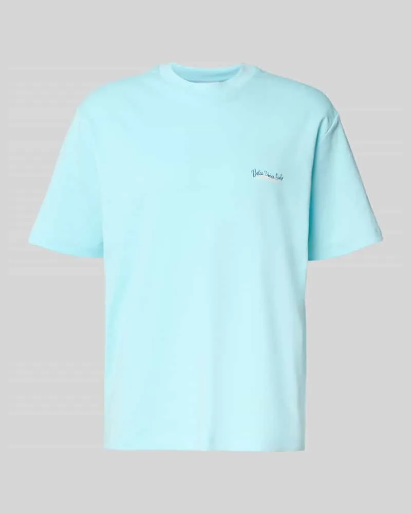 Lindbergh Oversized T-Shirt mit Label-Print Hellblau