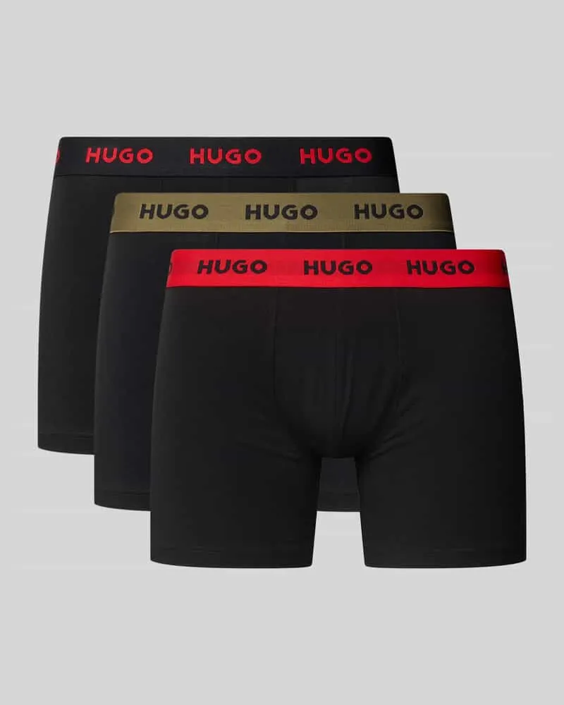 HUGO BOSS Trunks mit elastischem Label-Bund im 3er-Pack Modell 'BOXER BRIEF Black