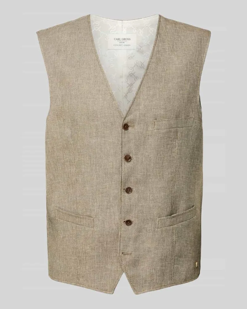 Carl Gross Regular Fit Weste aus Leinen-Mix Modell 'Wilson-G Hellbraun