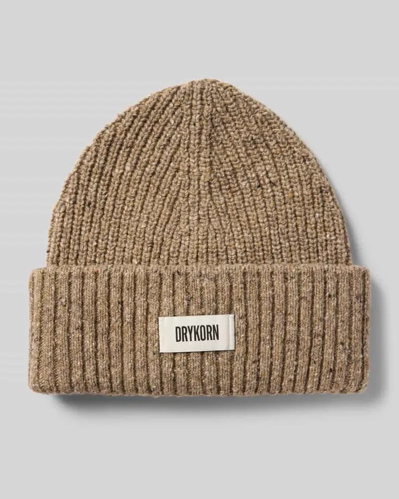 Drykorn Beanie aus Woll-Mix mit Label-Patch Beige