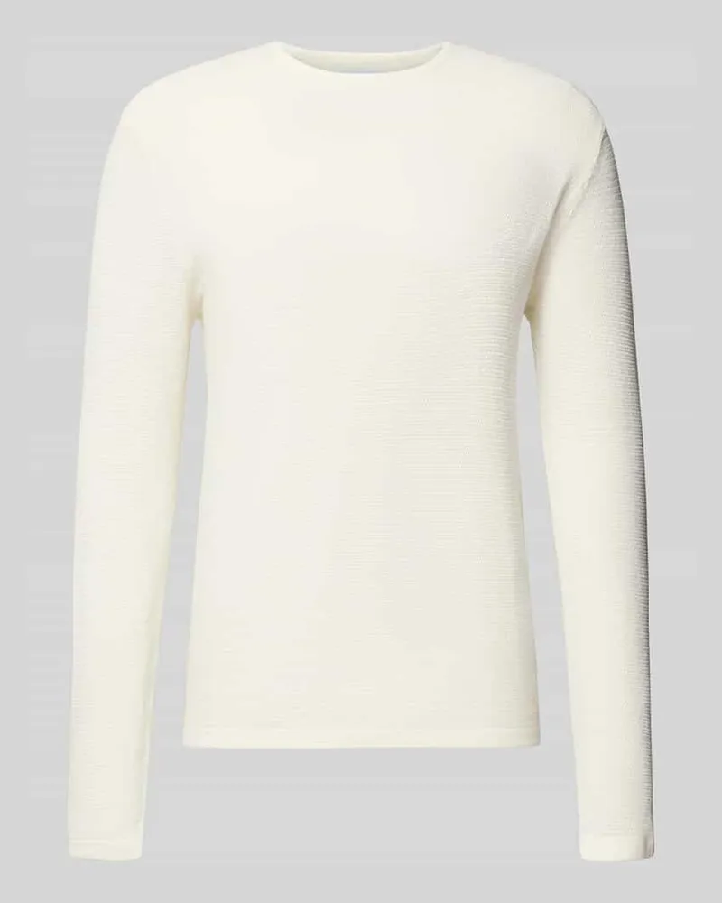 Jack & Jones Strickpullover mit geripptem Rundhalsausschnitt Modell 'GEORGE Weiss
