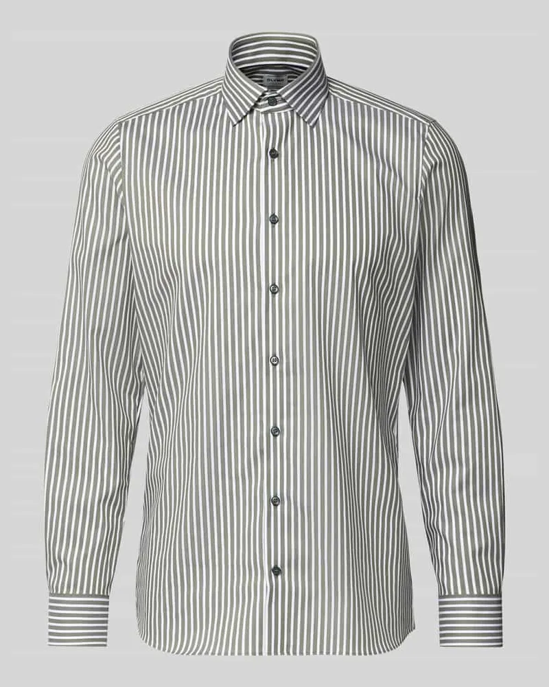 Olymp Slim Fit Businesshemd aus Baumwoll-Mix mit Haifischkragen Oliv