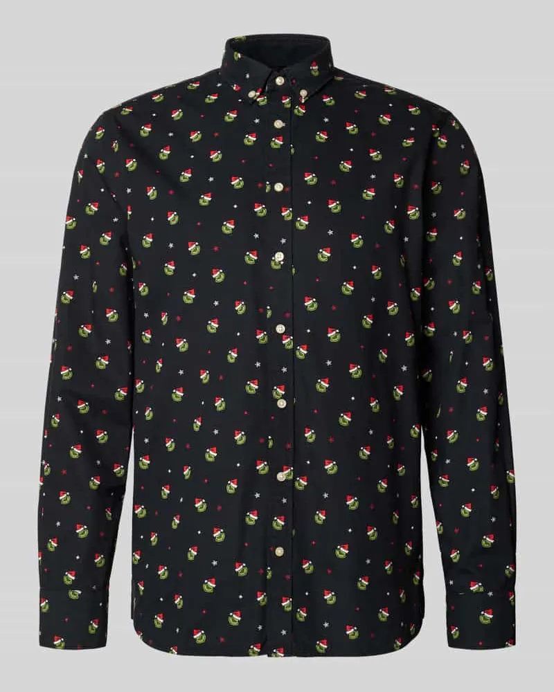 MONTEGO Regular Fit Freizeithemd mit Button-Down-Kragen im Allover-Look Black
