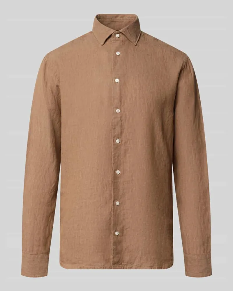 Seidensticker Regular Fit Business-Hemd aus Leinen mit Kentkragen Mittelbraun