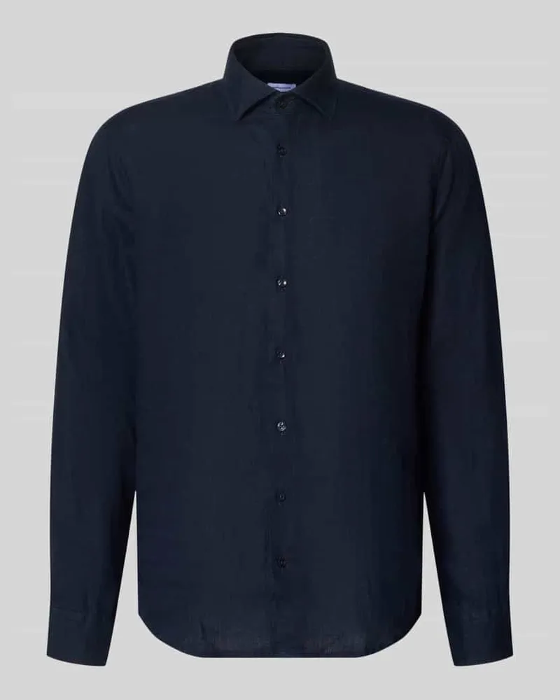 Seidensticker Regular Fit Business-Hemd aus Leinen mit Kentkragen Marine