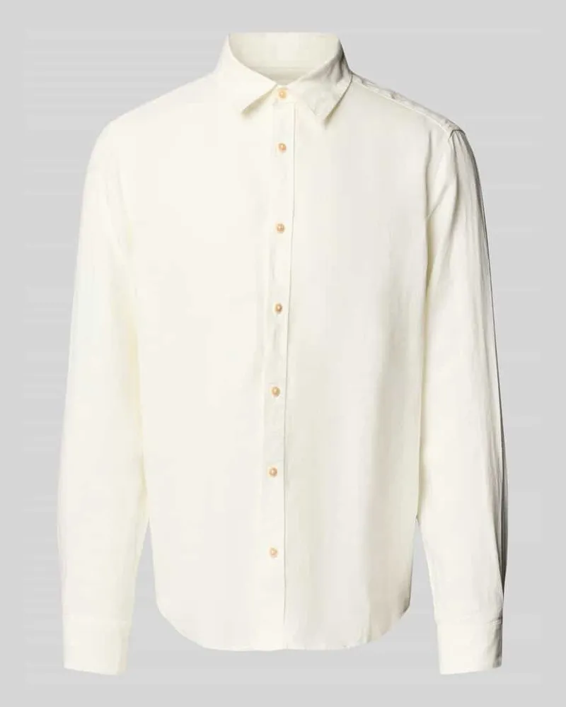 S.Oliver Regular Fit Leinenhemd mit Sportmanschetten Weiss