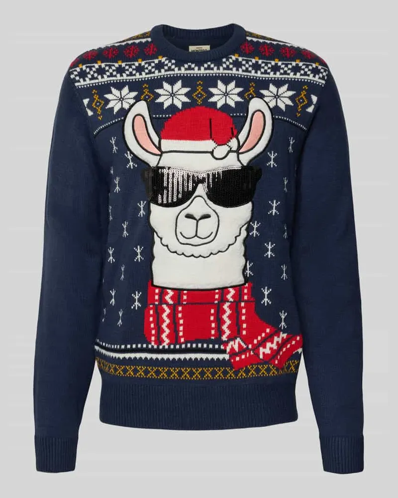 MONTEGO Strickpullover mit gerippten Abschlüssen Marine