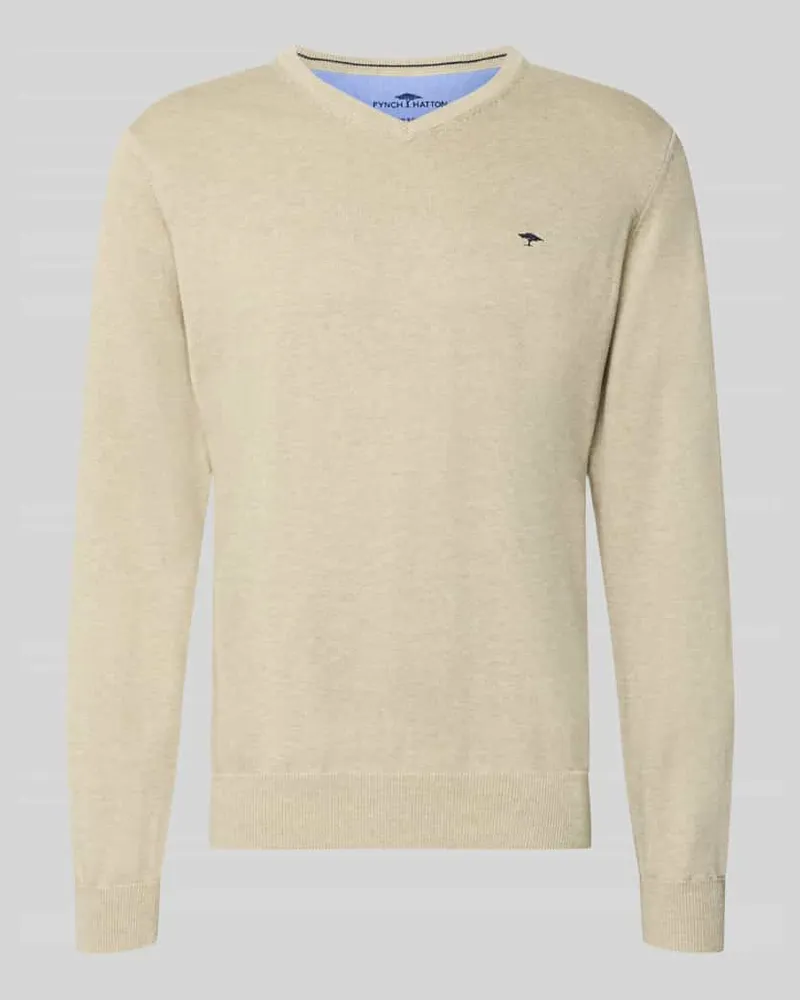 Fynch-Hatton Strickpullover mit Label-Strickerei Beige