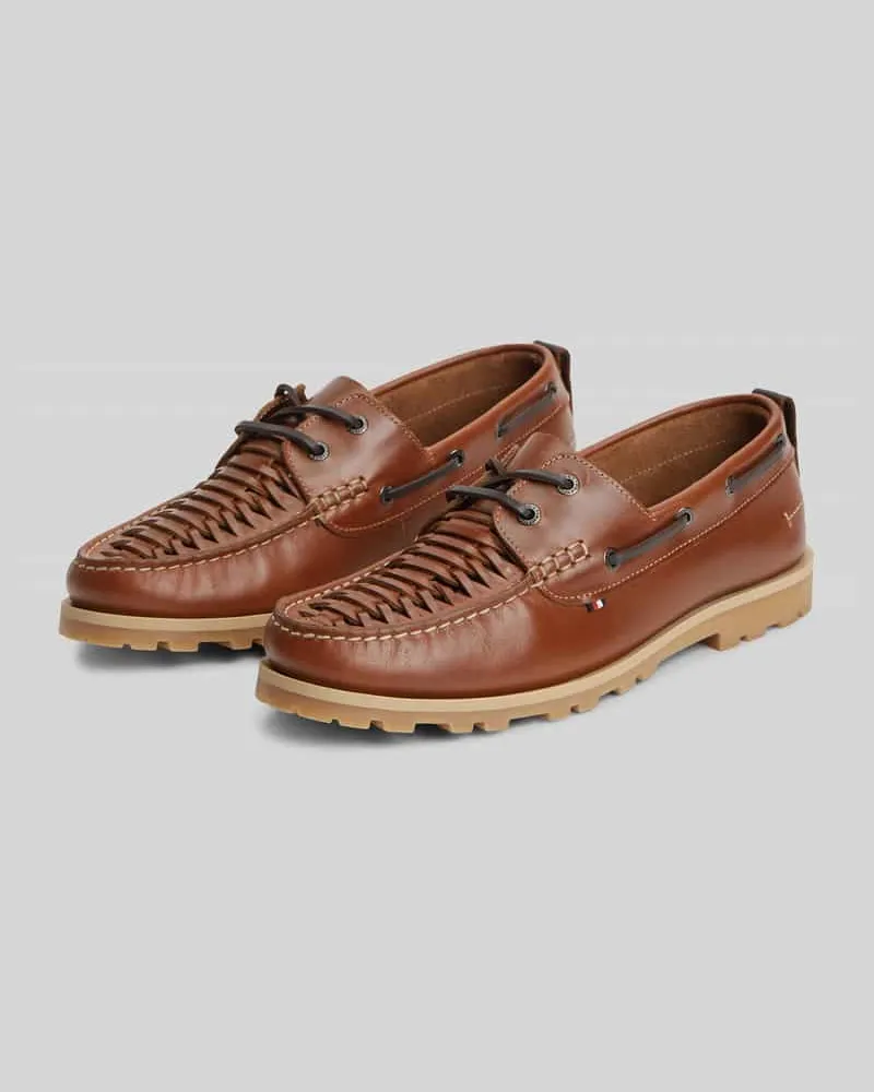 Tommy Hilfiger Schnürschuhe aus echtem Leder Mittelbraun