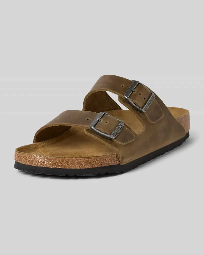 Birkenstock Slides aus Leder mit Dornschließe Modell 'Arizona Khaki