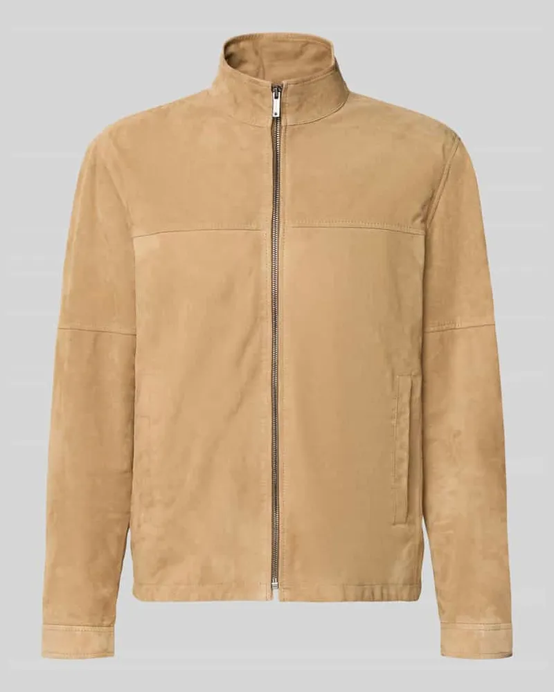 Strellson Regular Fit Lederjacke aus echtem Ziegenvelours Modell 'JIMMY-S Sand