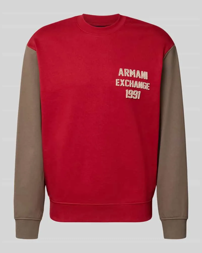 Armani Exchange Sweatshirt mit Label-Stitching und Rundhalsausschnitt Rot