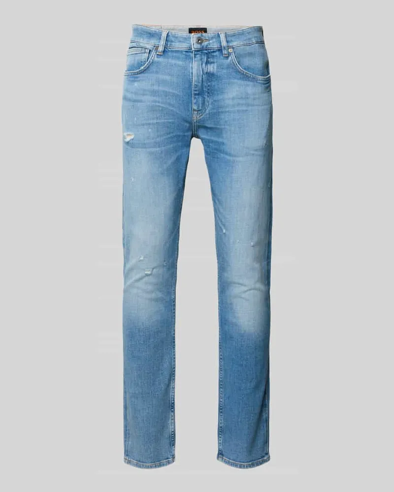 HUGO BOSS Slim Fit Jeans mit Used Details Hellblau