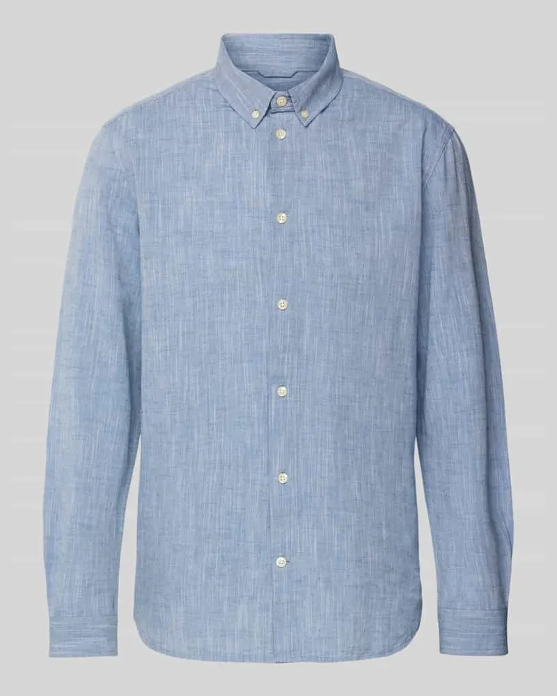 Knowledge Cotton Apparel Regular Fit Freizeithemd aus Baumwoll-Leinen-Mix Rauchblau