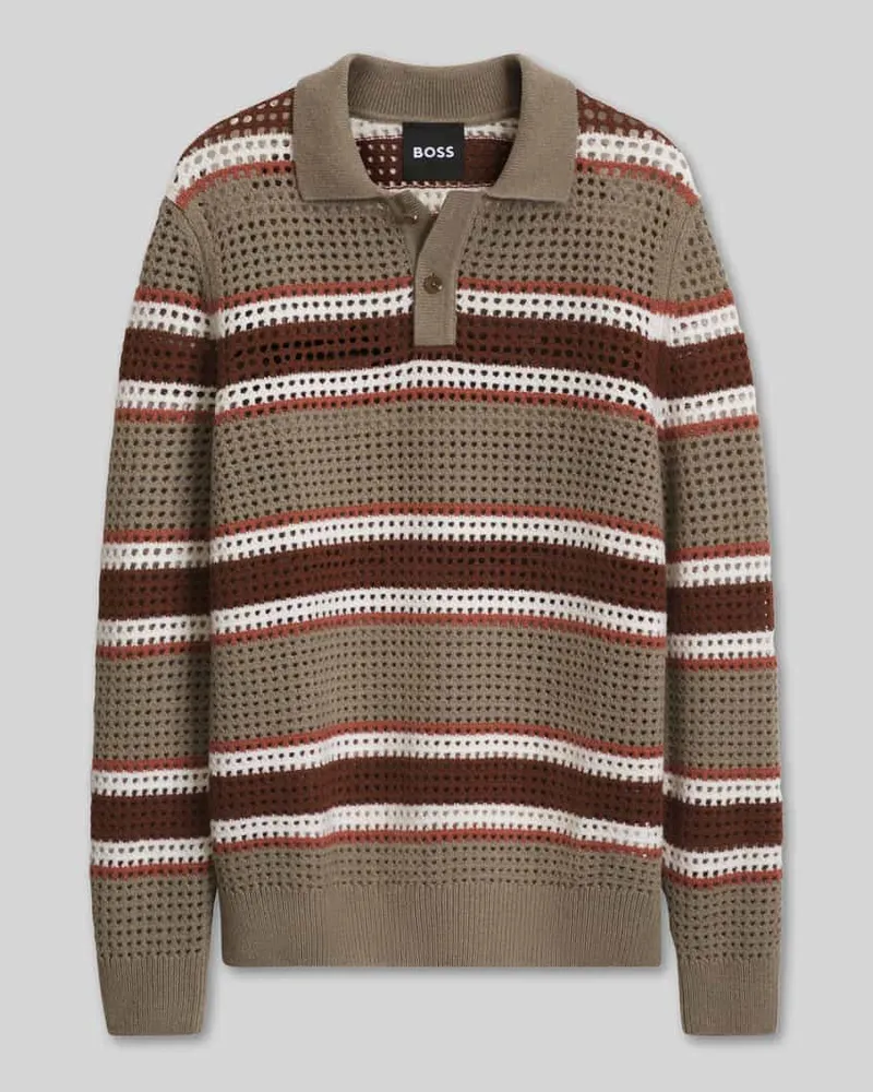 HUGO BOSS Pullover aus Schurwolle mit Polokragen Modell 'C-Fincenzo Beige