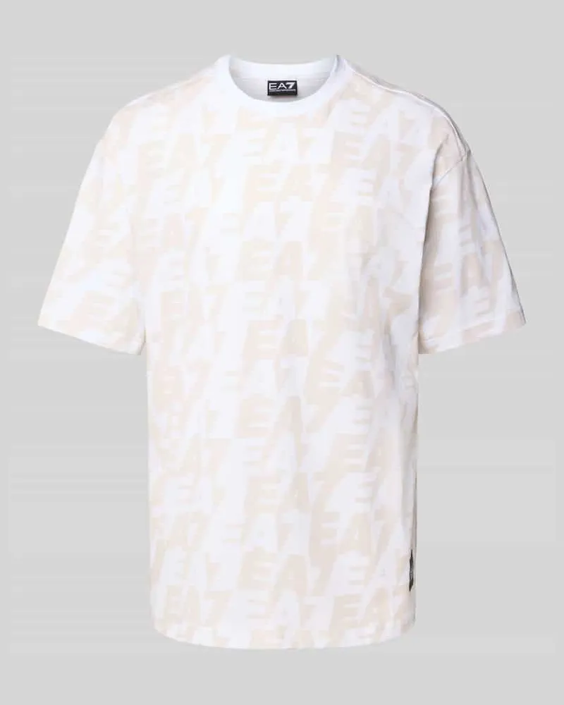 EA7 T-Shirt mit Allover-Label-Print Weiss