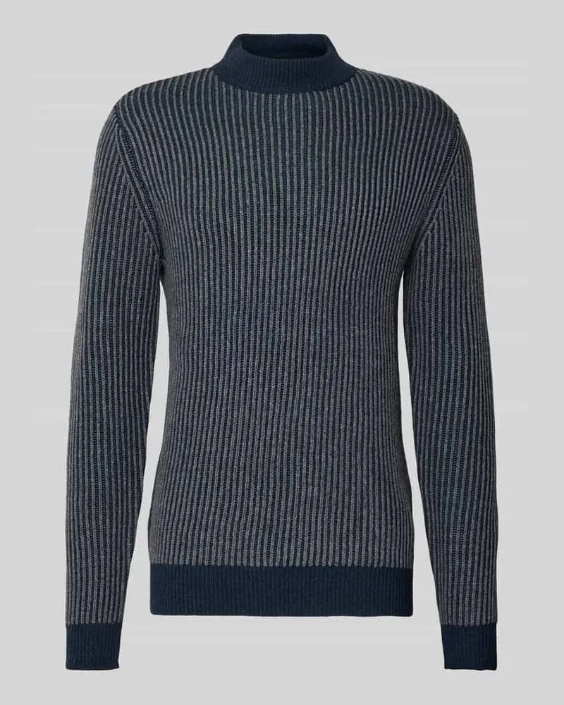 Blend Strickpullover mit gerippten Abschlüssen Dunkelblau