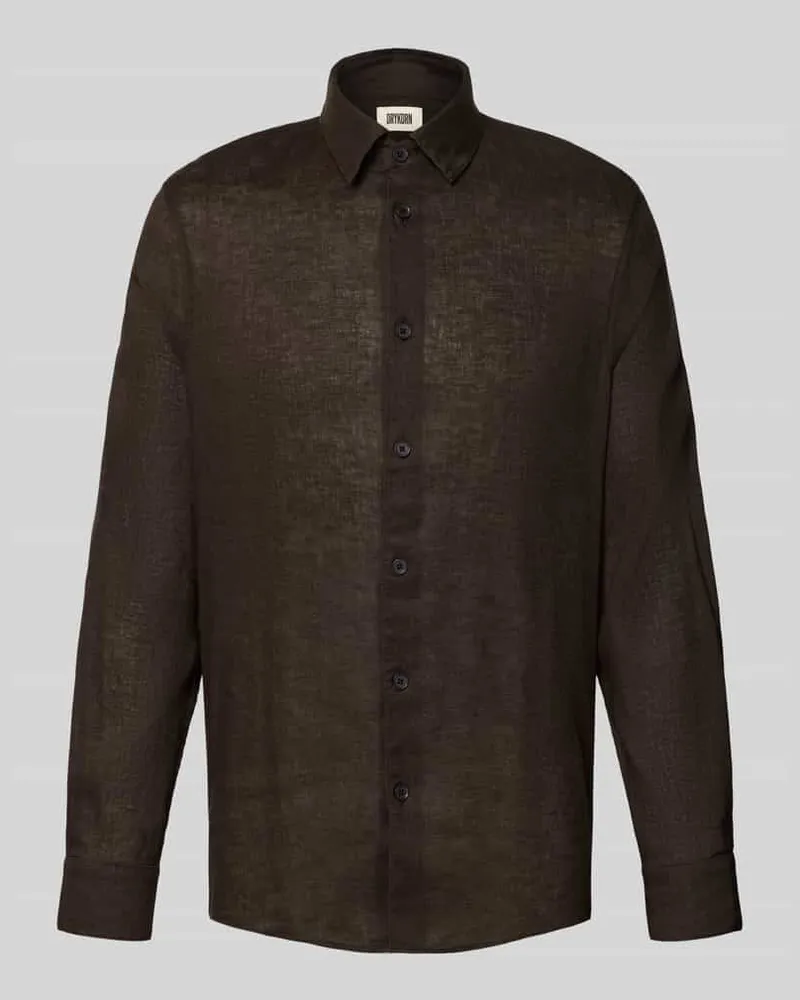 Drykorn Slim Fit Freizeithemd aus Leinen-Baumwoll-Mix Modell 'RAMIS Dunkelbraun