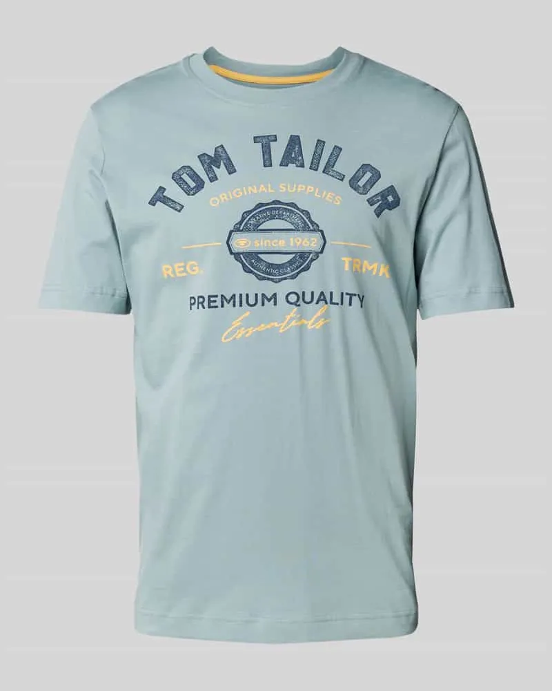 Tom Tailor Regular Fit T-Shirt aus reiner Baumwolle mit Label-Print Hellgruen