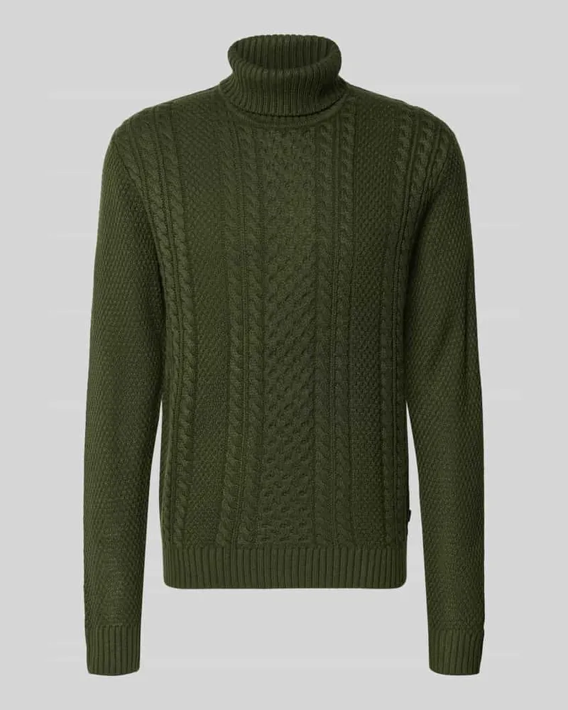 Jack & Jones Rollkragenpullover mit Zopfmuster Modell 'PAUL Dunkelgruen