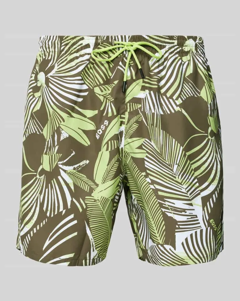 HUGO BOSS Relaxed Fit Badeshorts mit Label-Badge Modell 'Piranha Khaki