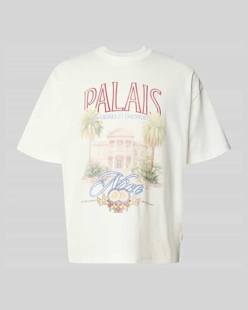 Jack & Jones T-Shirt mit Motiv-Print Modell 'MENTON Ecru